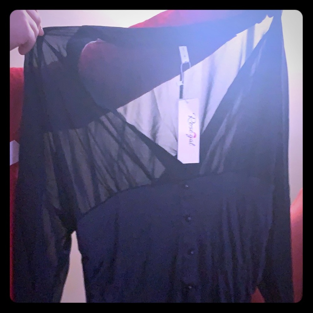 New w/ tags. Navy Blue, sheer top